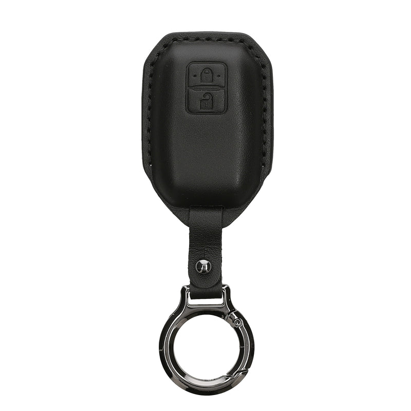 Suzuki 2-Tasten Autoschlüssel Keyless Go Echtleder Schlüsselhülle Slim mit Schlüsselring Schwarz