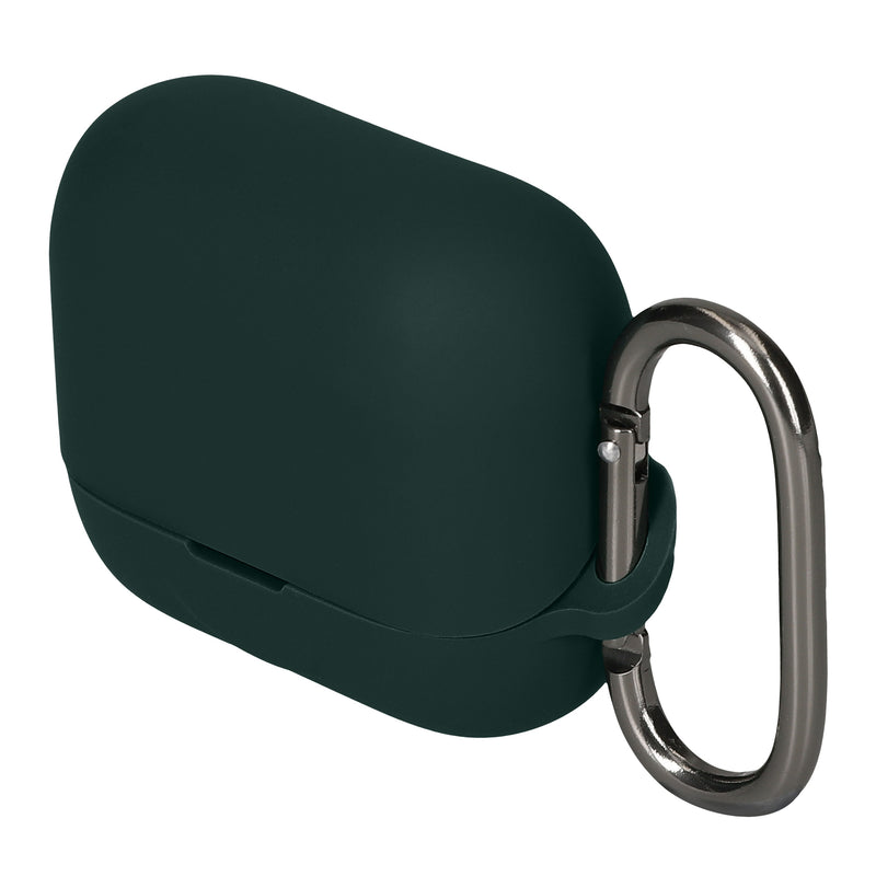 kwmobile Schutzhülle für EarFun Air Pro 4+ / Air Pro 4 Plus Hülle - TPU Silikon Case für Kopfhörer Ladecase - stoßfestes Cover mit Karabiner - Dunkelgrün Dunkelgrün  