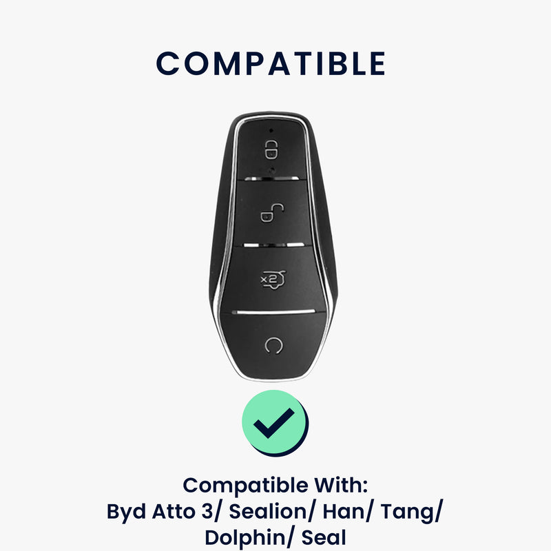 BYD Atto 3 / Sealion / Han / Tang / Dolphin / Seal Echtleder Schlüsselhülle mit Stickerei mit Schlüsselring KWM000041LY001C