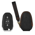 Peugeot Citroen 3-Tasten Smartkey Autoschlüssel (nur Keyless Go) Echtleder Schlüsselhülle mit Stickerei mit Schlüsselring KWM000041LZ001C