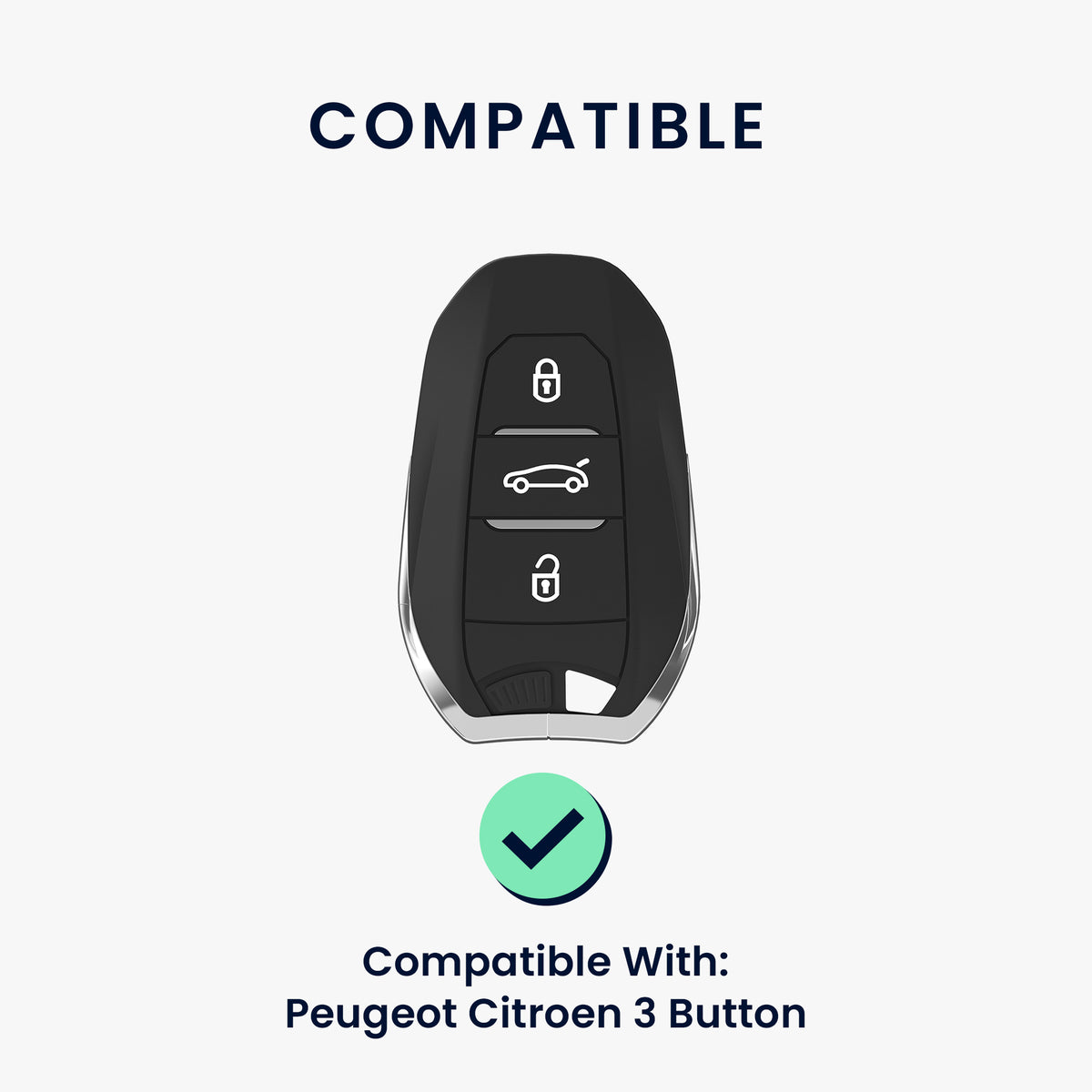 Peugeot Citroen 3-Tasten Smartkey Autoschlüssel (nur Keyless Go) Echtleder Schlüsselhülle mit Stickerei mit Schlüsselring KWM000041LZ002C