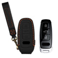 Audi A6 A7 A8 Q7 Q8 3-Tasten Autoschlüssel Keyless Echtleder Schlüsselhülle mit Stickerei mit Schlüsselring Schwarz