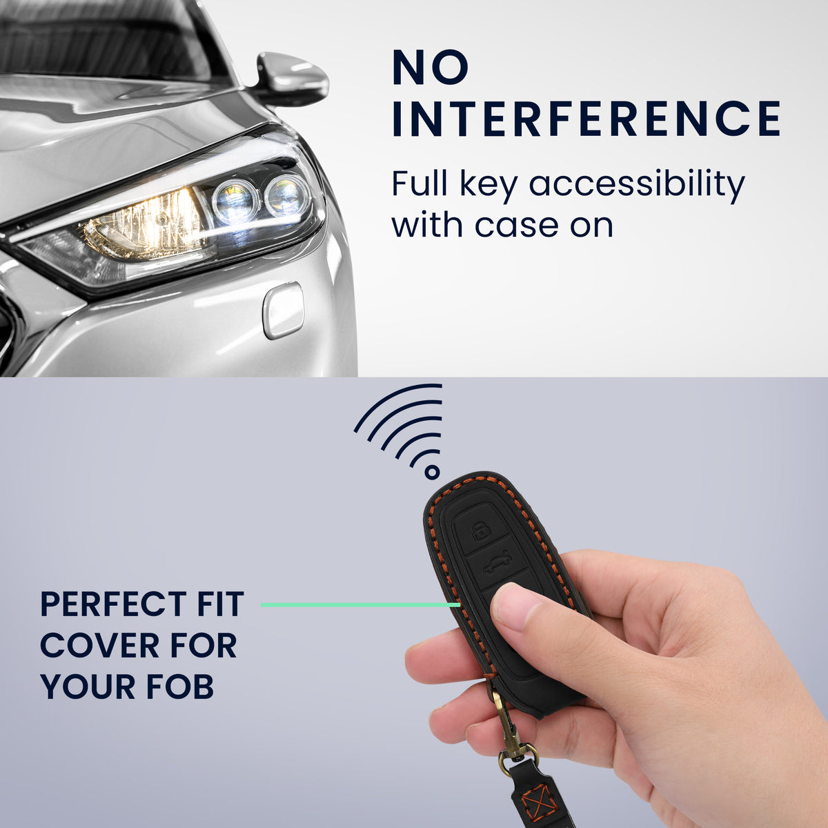 Audi A6 A7 A8 Q7 Q8 3-Tasten Autoschlüssel Keyless Echtleder Schlüsselhülle mit Stickerei mit Schlüsselring KWM000041MA001C