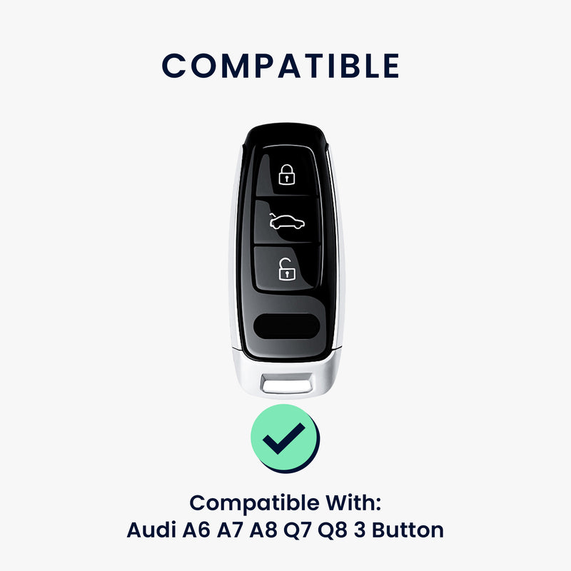 Audi A6 A7 A8 Q7 Q8 3-Tasten Autoschlüssel Keyless Echtleder Schlüsselhülle mit Stickerei mit Schlüsselring KWM000041MA001C