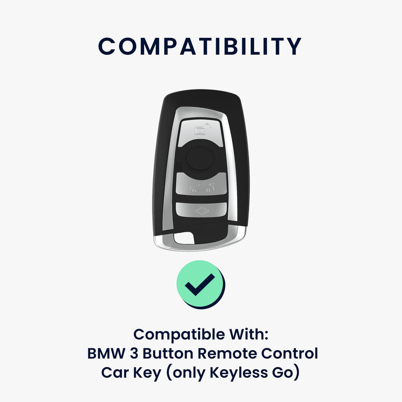 BMW 3-Tasten Funk Autoschlüssel (nur Keyless Go) Echtleder Schlüsselhülle Slim mit Schlüsselring KWM000041MF001C