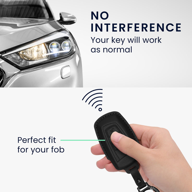 BMW 3-Tasten Funk Autoschlüssel (nur Keyless Go) Echtleder Schlüsselhülle Slim mit Schlüsselring KWM000041MF001C