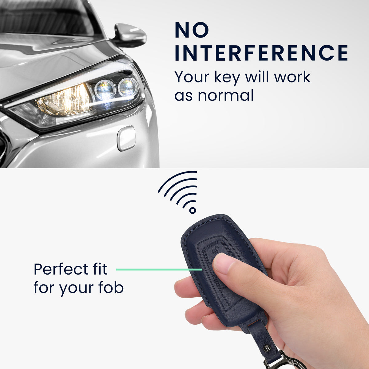 BMW 3-Tasten Funk Autoschlüssel (nur Keyless Go) Echtleder Schlüsselhülle Slim mit Schlüsselring KWM000041MF002C
