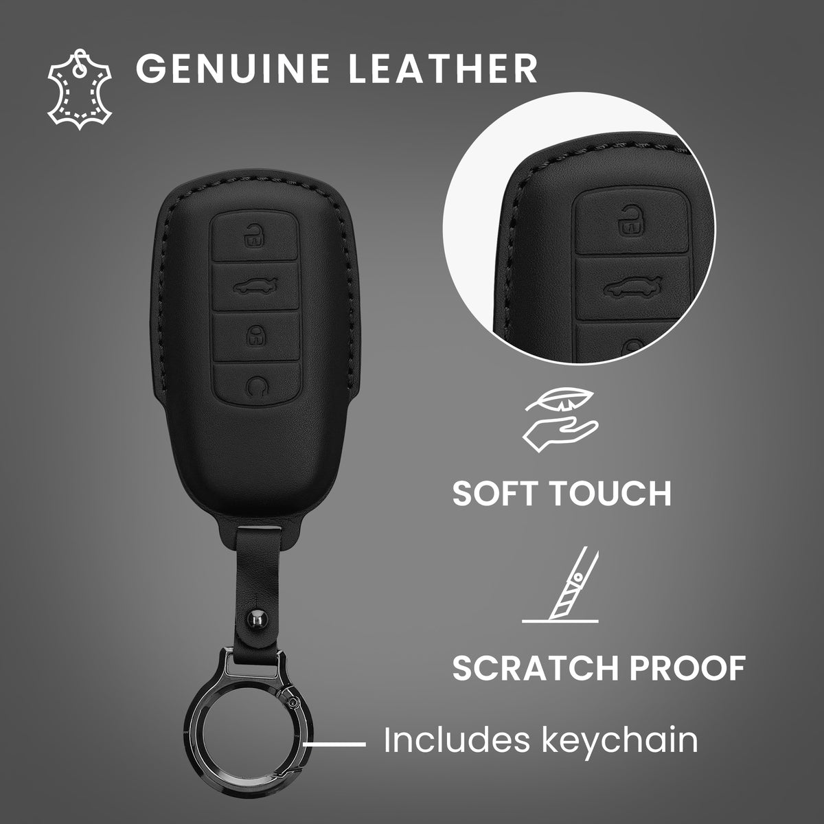 kwmobile Schlüsselhülle für Chery Omoda C5 / Jaecoo 7 / Tiggo 7 Pro 8 Pro / Arrizo 5 Hülle Leder - Autoschlüssel Schlüssel Hülle - Schlüsselcover Schlüsselschutz in Schwarz Schwarz