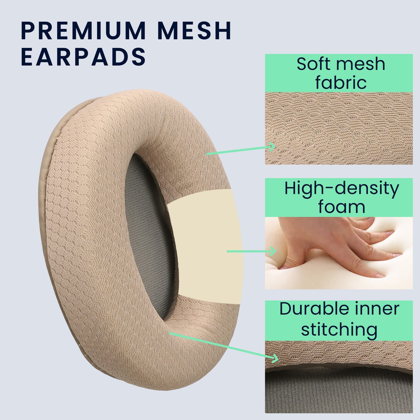 kwmobile 2x Mesh Polyester Ohr Polster für Sony MDR-1000X / WH-1000XM2 Ohrpolster - Ersatz Ohrpolster - Kopfhörer Ersatzteile - Kopfhörer Ersatzpolster für Over Ear Headphones Beige