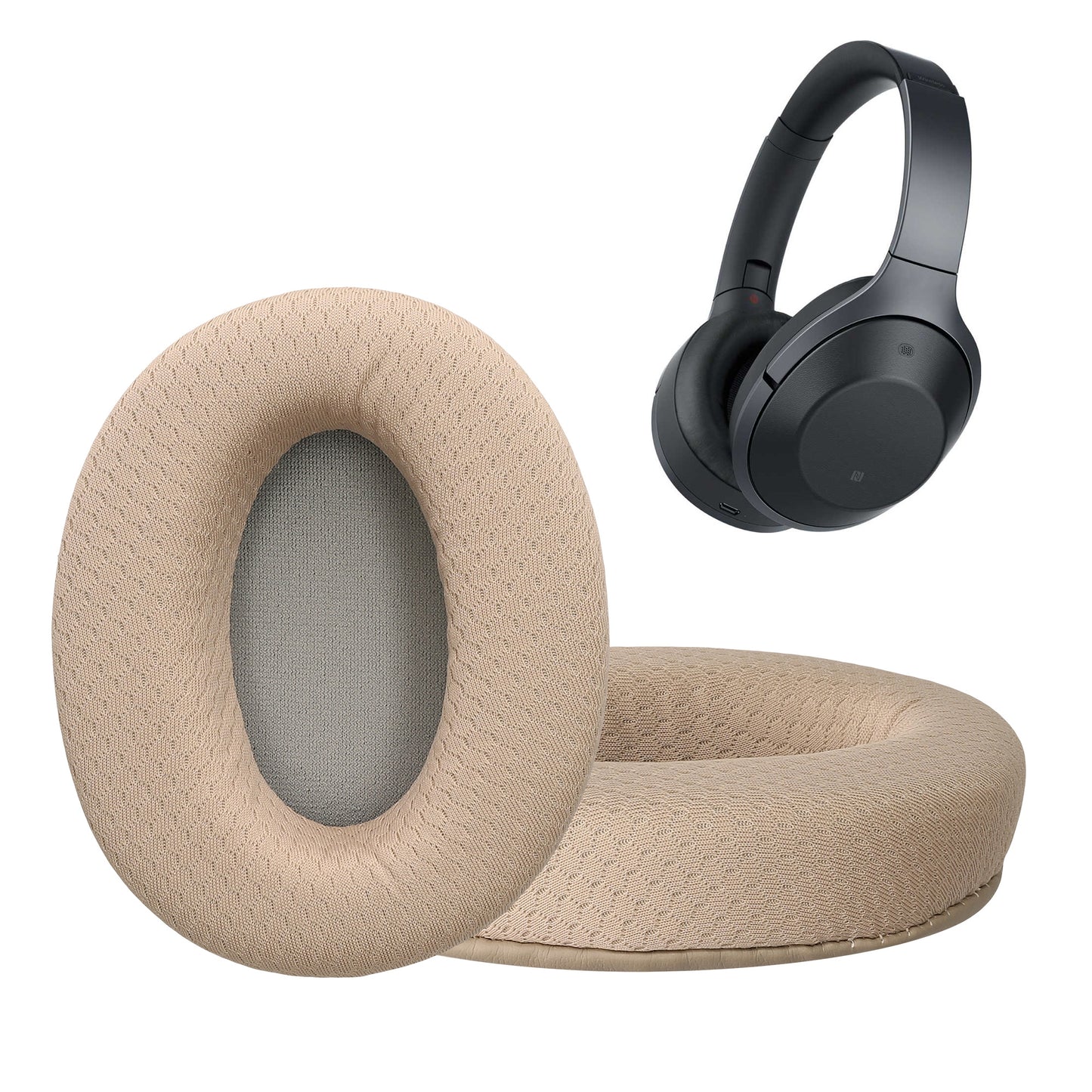 kwmobile 2x Mesh Polyester Ohr Polster für Sony MDR-1000X / WH-1000XM2 Ohrpolster - Ersatz Ohrpolster - Kopfhörer Ersatzteile - Kopfhörer Ersatzpolster für Over Ear Headphones Beige
