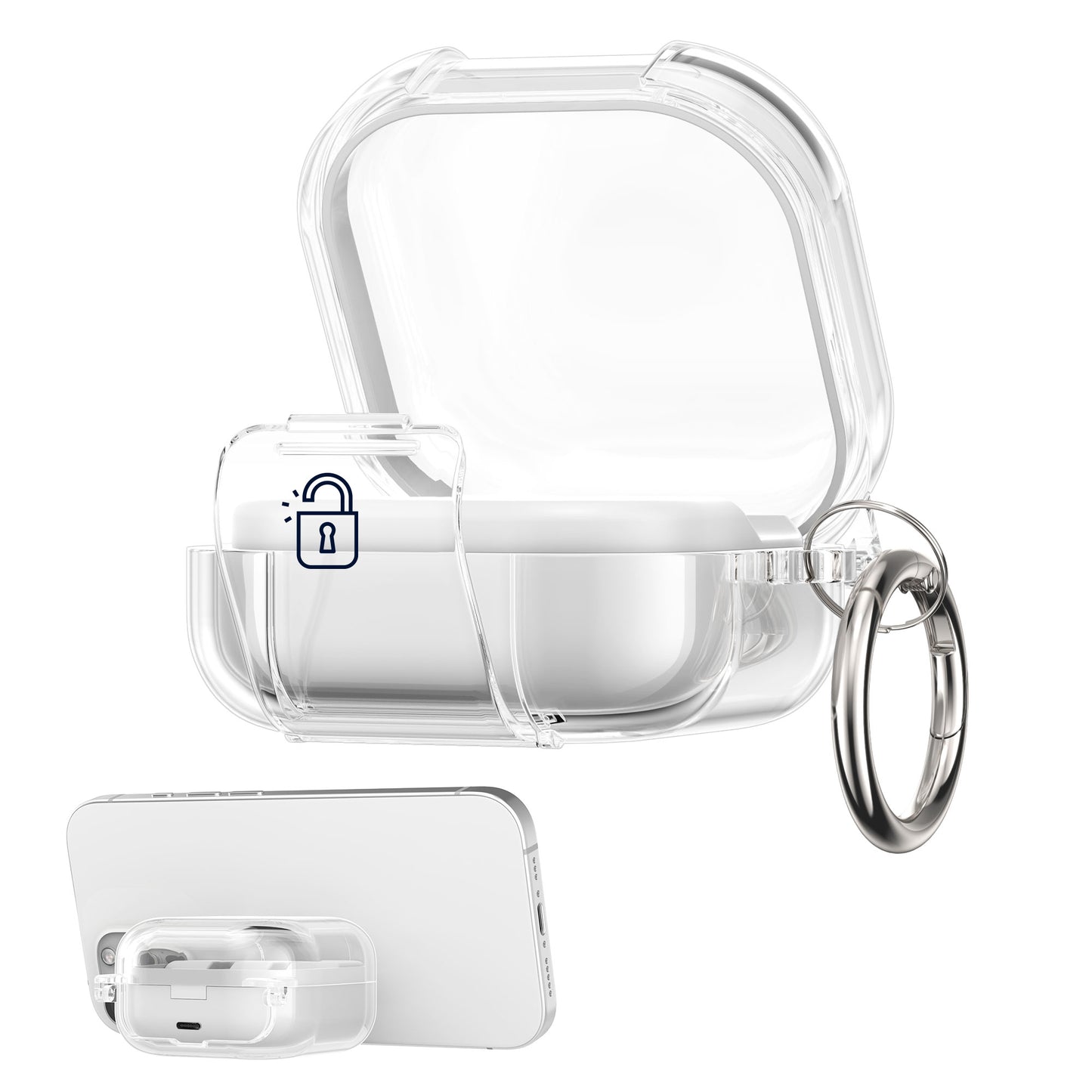 kwmobile transparentes Kopfhörer Case kompatibel mit Samsung Galaxy Buds 4 / Galaxy Buds 4 Pro Hülle - Headphones TPU Cover mit Standfunktion und Sicherheitsverschluss - Transparent Transparent