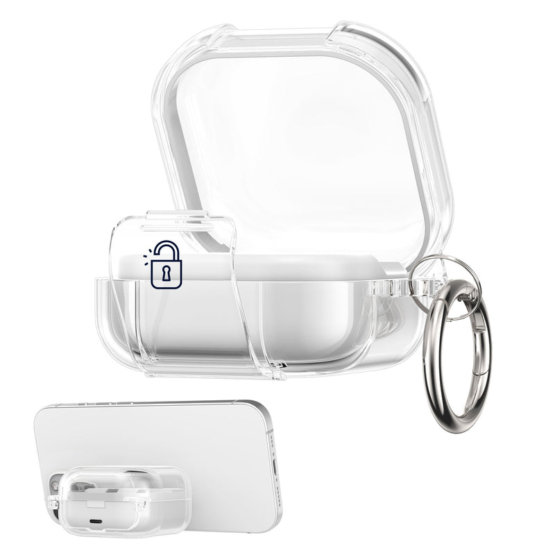kwmobile transparentes Kopfhörer Case kompatibel mit Samsung Galaxy Buds 4 / Galaxy Buds 4 Pro Hülle - Headphones TPU Cover mit Standfunktion und Sicherheitsverschluss - Transparent Transparent