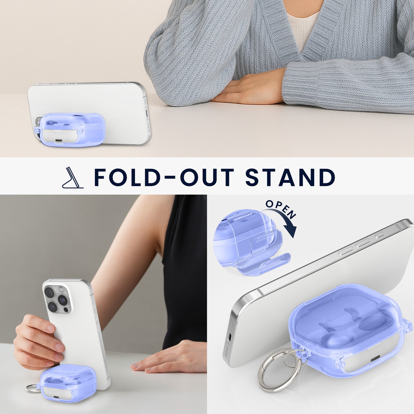 kwmobile transparentes Kopfhörer Case kompatibel mit Samsung Galaxy Buds 4 / Galaxy Buds 4 Pro Hülle - Headphones TPU Cover mit Standfunktion und Sicherheitsverschluss - Blau Blau