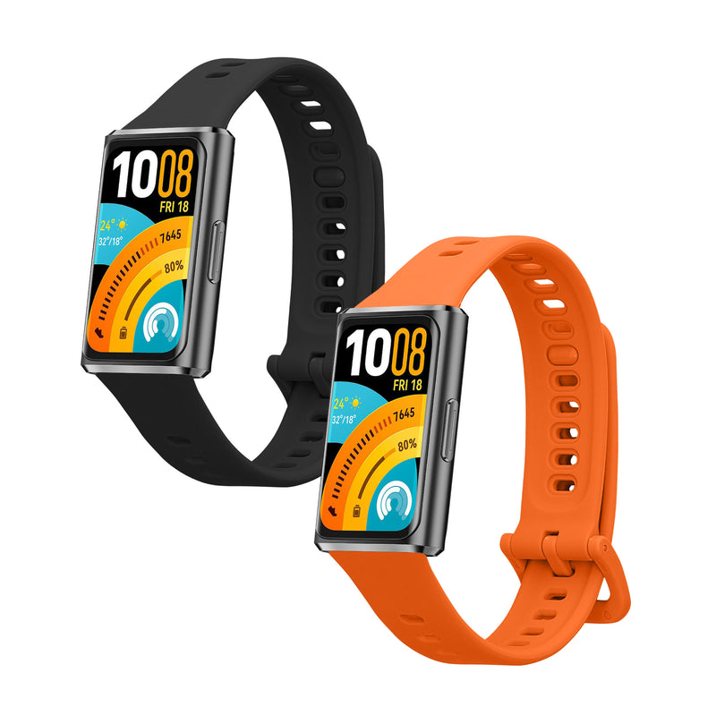 kwmobile 2x Uhrenarmband für Huawei Band 11 / Band 11 Pro Armband - Fitnesstracker Band Set aus TPU Silikon - Ersatzarmband Smartwatch - Schwarz Orange Schwarz  [dsg02]