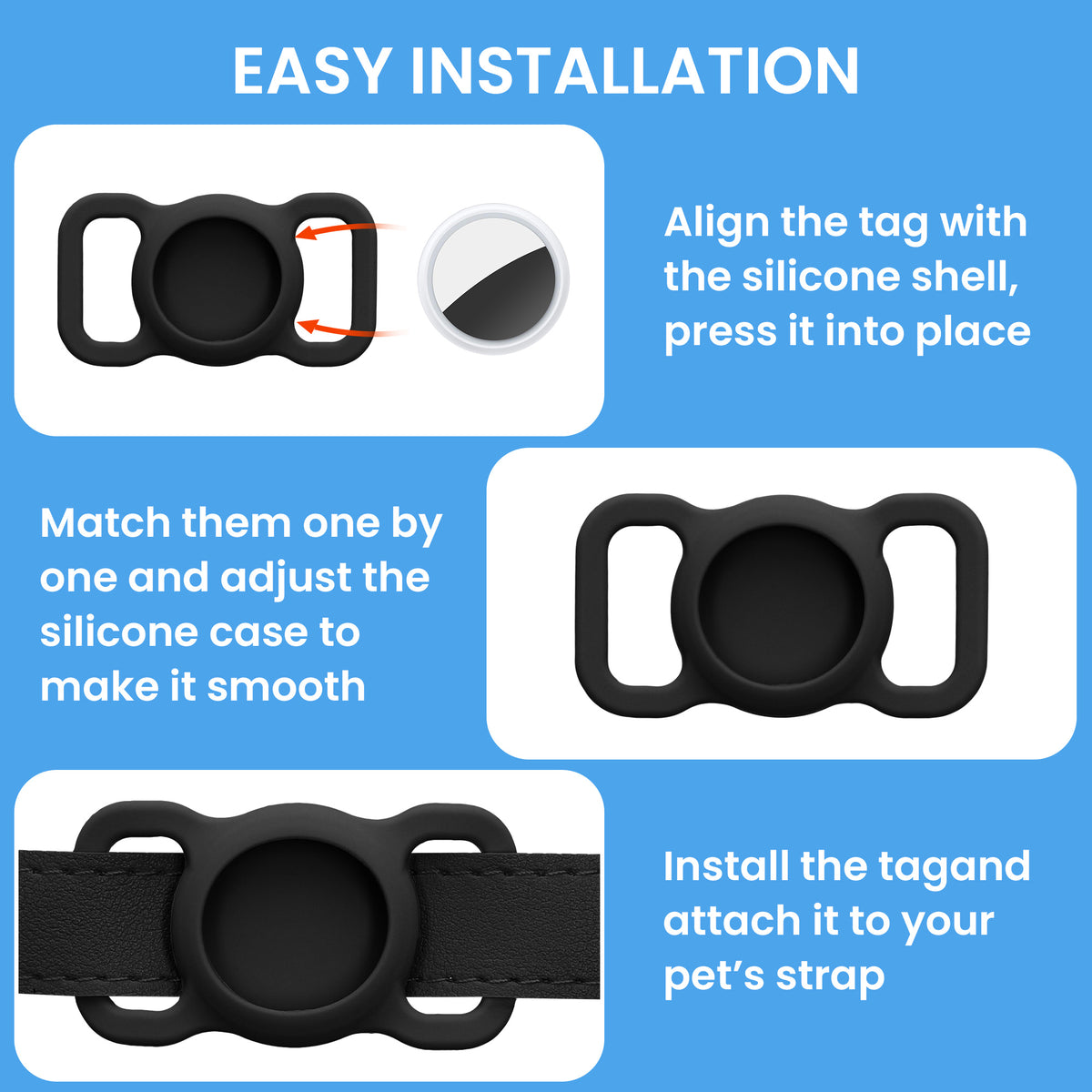 kwmobile Bluetooth Tracker Halter für Apple AirTag - Silikon Schutzhülle für Hunde Katzen Halsband - Smart Tag Holder für Haustiere - 1er Set Schwarz Schwarz Schwarz