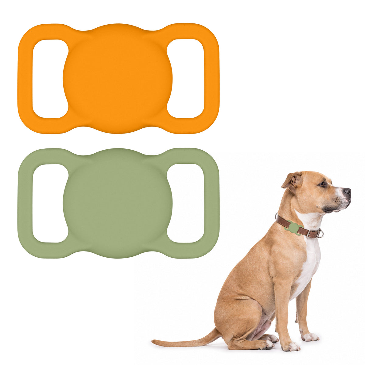kwmobile Bluetooth Tracker Halter für Apple AirTag - Silikon Schutzhülle für Hunde Katzen Halsband - Smart Tag Holder für Haustiere - 1er Set Orange Matcha Grün Orange