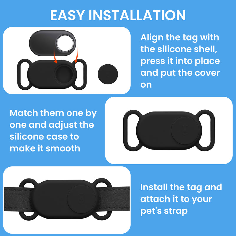 kwmobile Bluetooth Tracker Halter für Samsung Galaxy SmartTag 2 - Silikon Schutzhülle für Hunde Katzen Halsband - Smart Tag Holder für Haustiere - 1er Set Schwarz Schwarz Schwarz