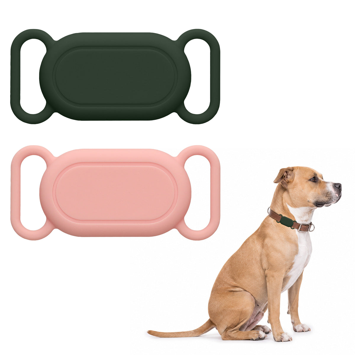 kwmobile Bluetooth Tracker Halter für Samsung Galaxy SmartTag 2 - Silikon Schutzhülle für Hunde Katzen Halsband - Smart Tag Holder für Haustiere - 1er Set Dunkelgrün Altrosa Dunkelgrün