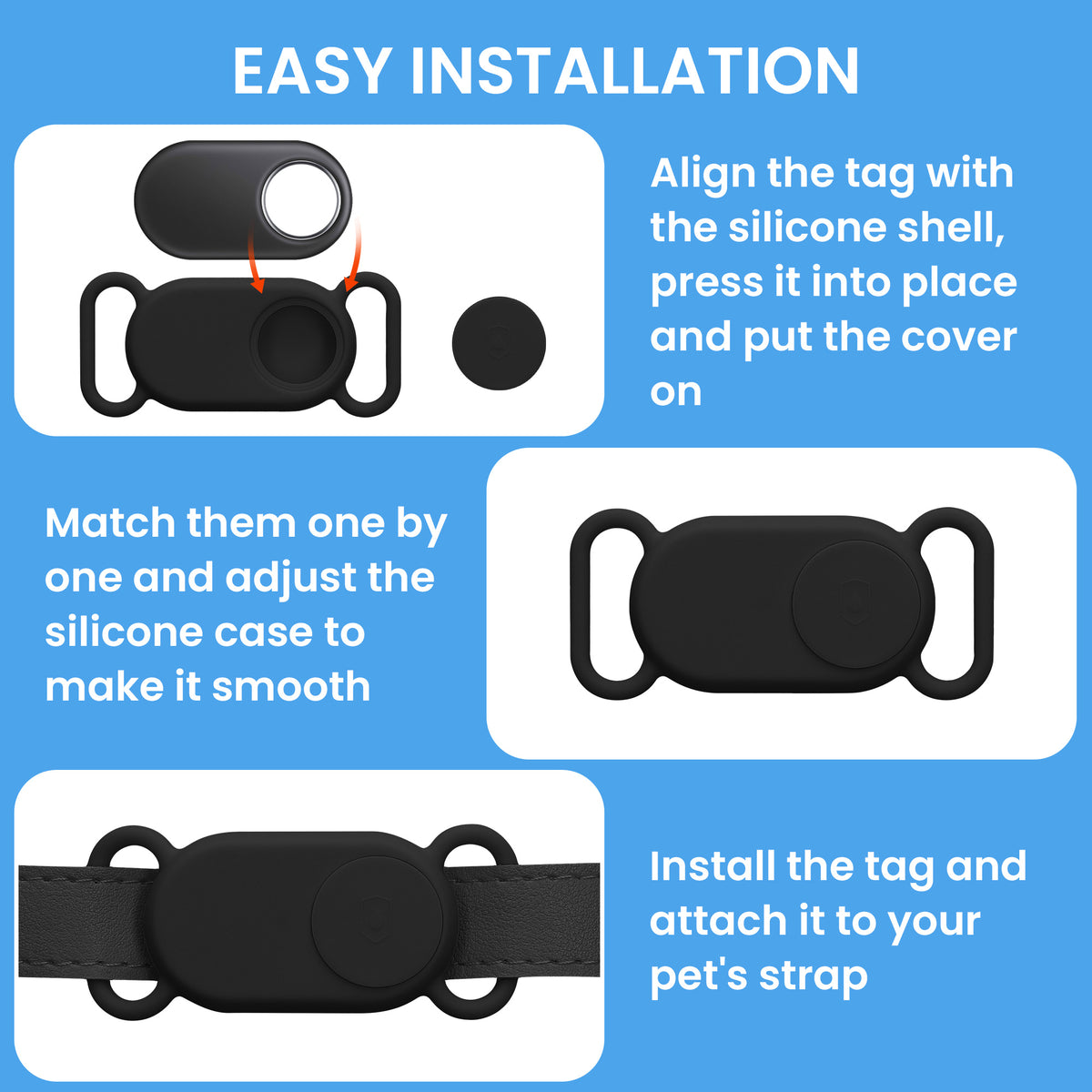 kwmobile Bluetooth Tracker Halter für Xiaomi SmartTag - Silikon Schutzhülle für Hunde Katzen Halsband - Smart Tag Holder für Haustiere - 1er Set Schwarz Weiß Schwarz