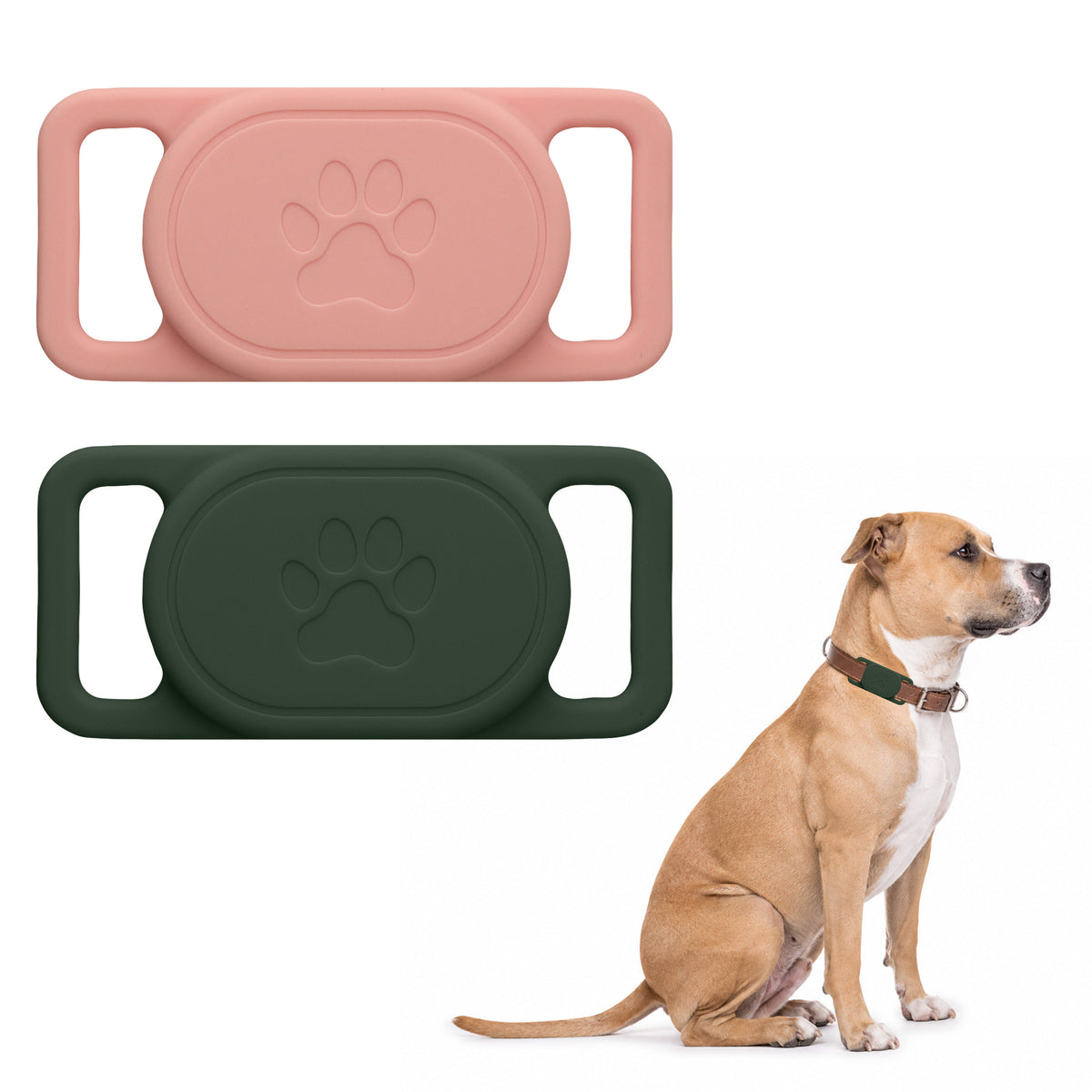 kwmobile Bluetooth Tracker Halter für Xiaomi SmartTag - Silikon Schutzhülle für Hunde Katzen Halsband - Smart Tag Holder für Haustiere - 1er Set Dunkelgrün Altrosa Dunkelgrün