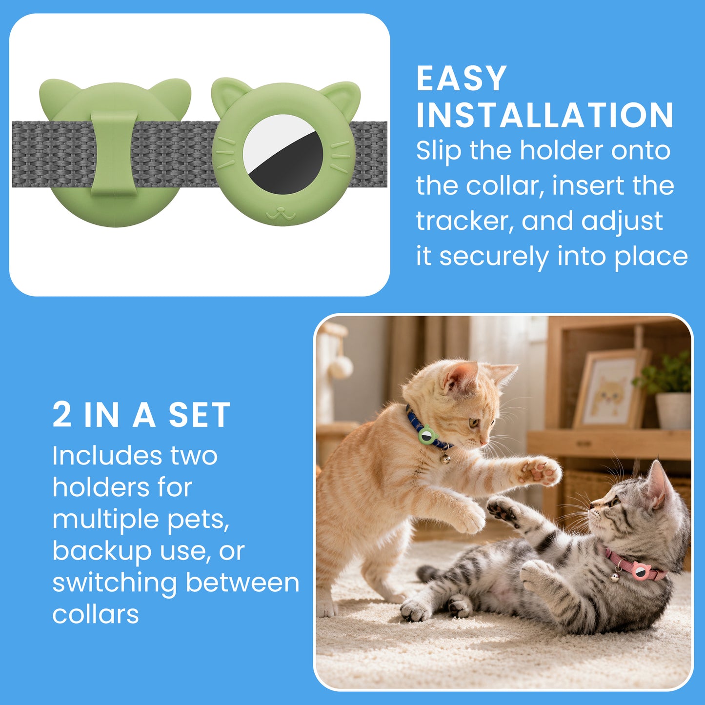 kwmobile 1x Katzen Tracker Case kompatibel mit Apple AirTag Hülle - Katzenohr-Design Cover Set für Smarttag - ideal für Tier Halsbänder - Matcha Grün Altrosa Matcha Grün