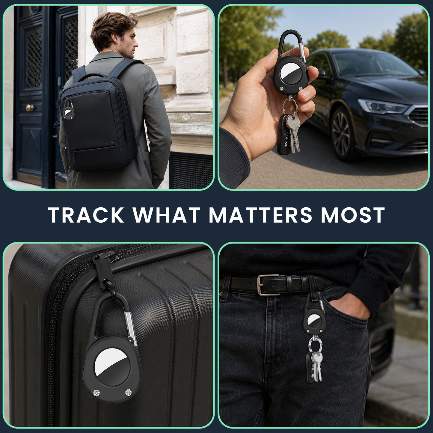 kwmobile SmartTag Hülle kompatibel mit Apple AirTag Schlüsselanhänger - Bluetooth Tracker Zubehör Halterung mit Karabiner - Schwarz Schwarz