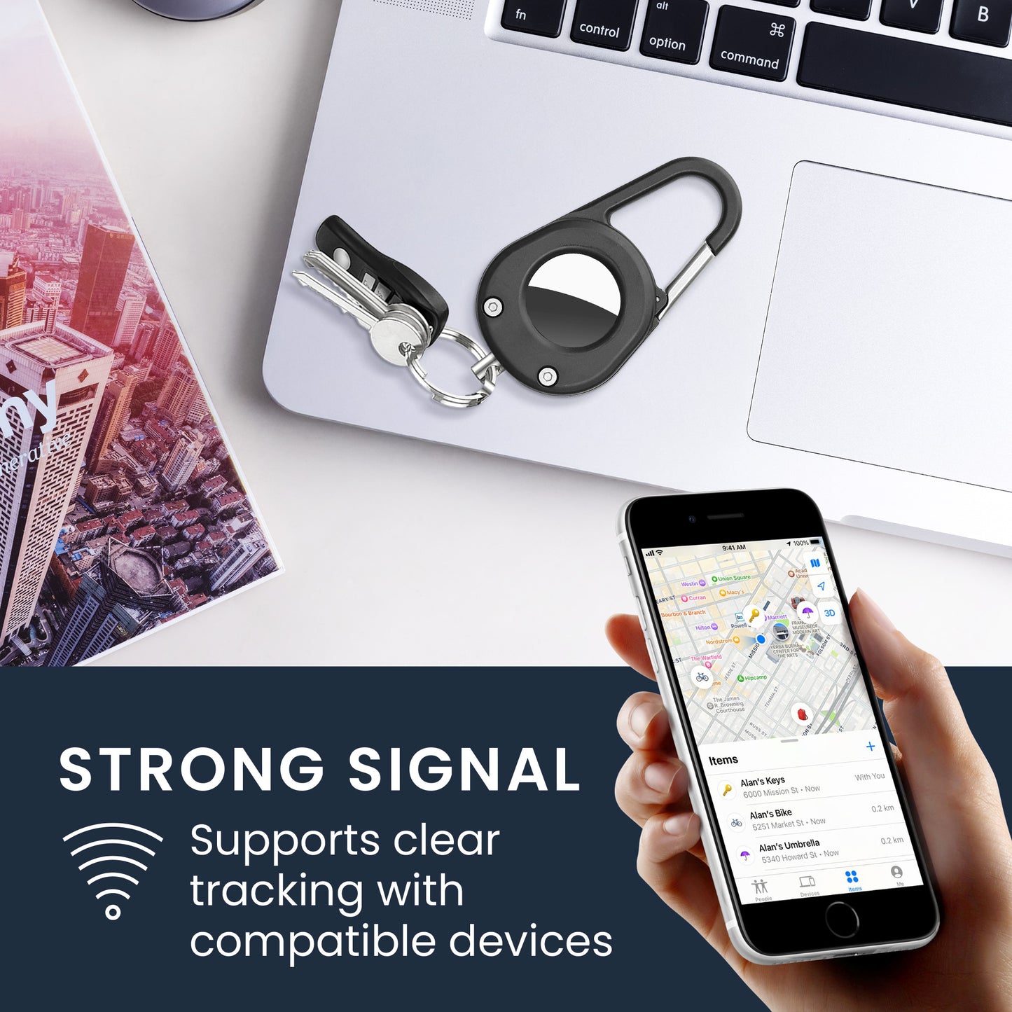 kwmobile SmartTag Hülle kompatibel mit Apple AirTag Schlüsselanhänger - Bluetooth Tracker Zubehör Halterung mit Karabiner - Schwarz Schwarz