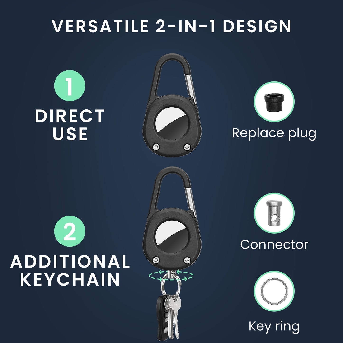 kwmobile SmartTag Hülle kompatibel mit Apple AirTag Schlüsselanhänger - Bluetooth Tracker Zubehör Halterung mit Karabiner - Schwarz Schwarz