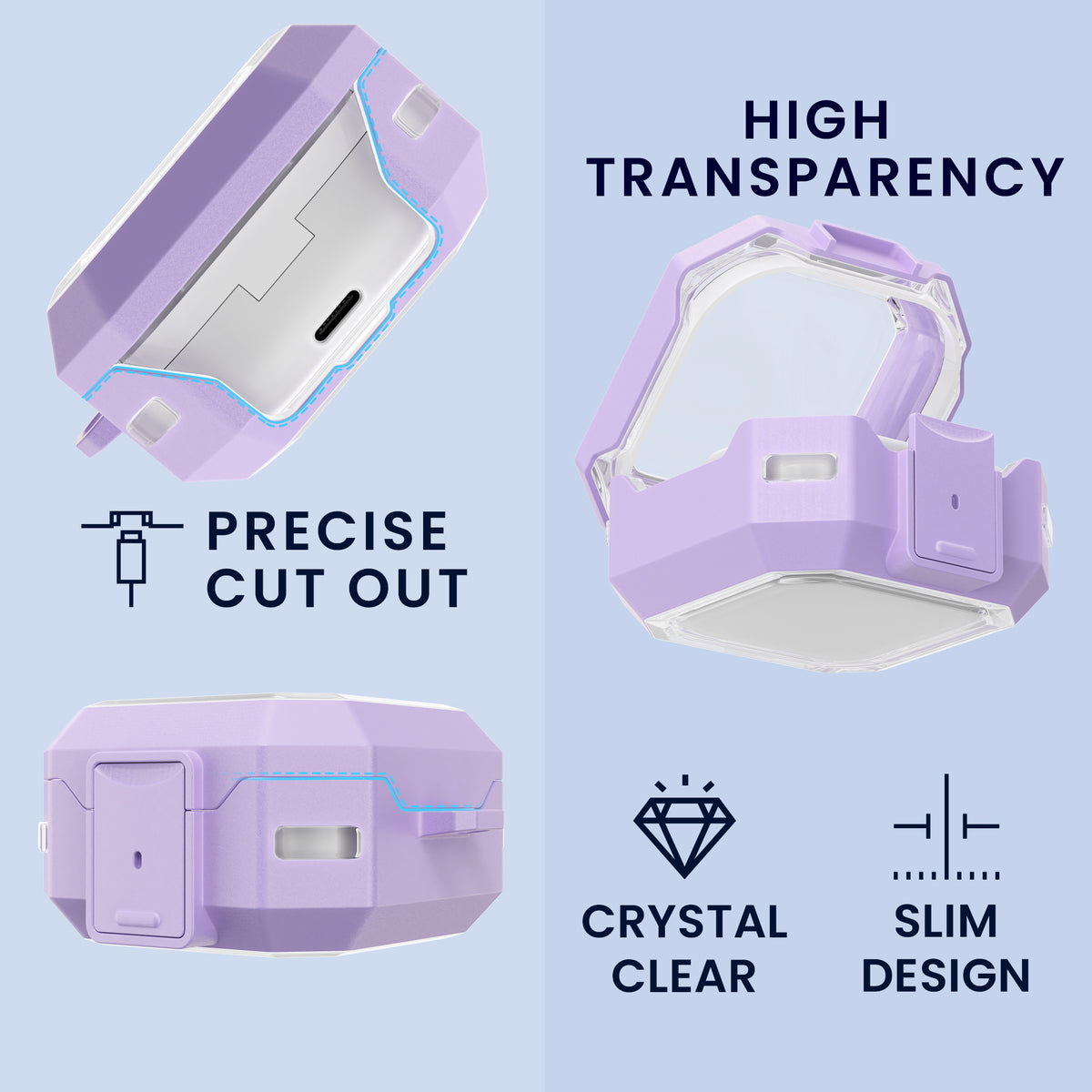 kwmobile Hülle für Samsung Galaxy Buds 4 / Galaxy Buds 4 Pro Case - TPU Silikon Schutzhülle - Kopfhörer Cover - Lavendel Transparent Lavendel  [dsg02]