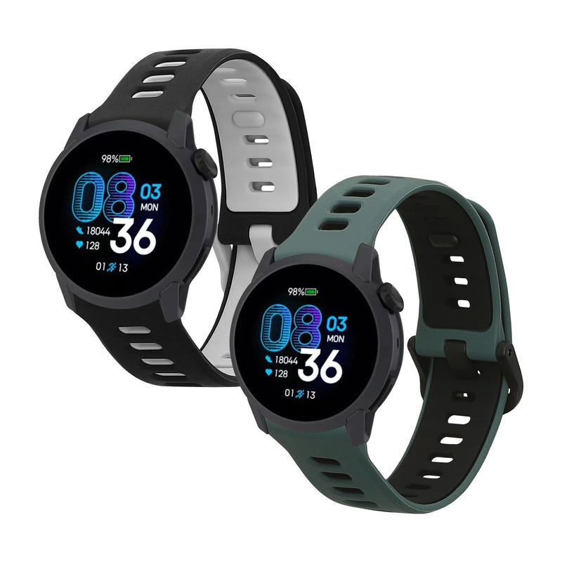 kwmobile 2x Uhrenarmband für COROS PACE 4 / PACE 3 / APEX 4 / APEX Pro Armband - Fitnesstracker Band Set aus TPU Silikon - Ersatzarmband Smartwatch - Schwarz Grau Dunkelgrün Schwarz Schwarz  [dsg01]