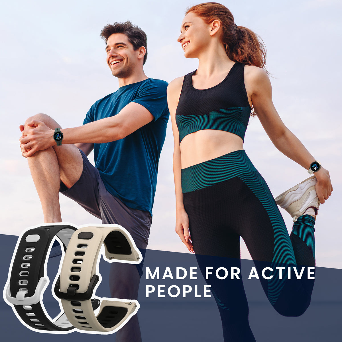 kwmobile 2x Uhrenarmband für COROS PACE 4 / PACE 3 / APEX 4 / APEX Pro Armband - Fitnesstracker Band Set aus TPU Silikon - Ersatzarmband Smartwatch - Grau Schwarz Beige Schwarz Grau  [dsg02]