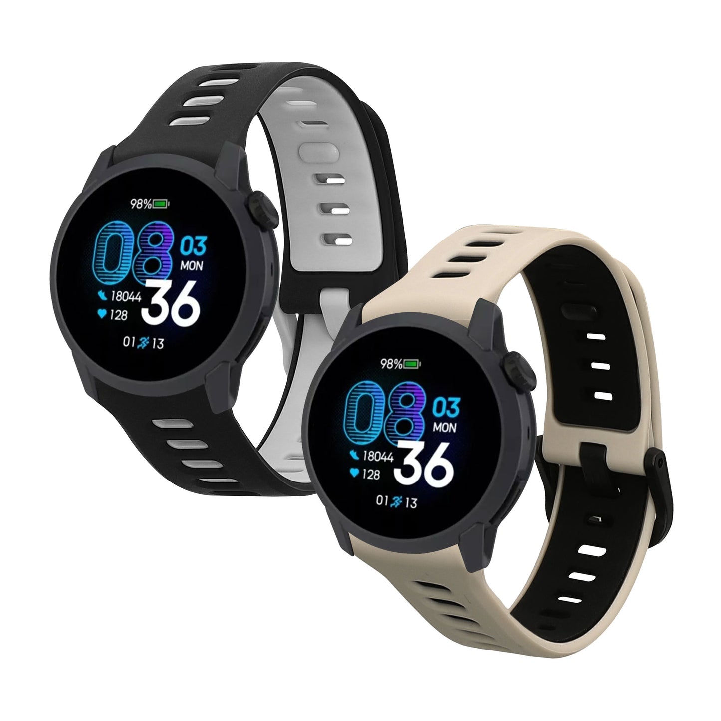 kwmobile 2x Uhrenarmband für COROS PACE 4 / PACE 3 / APEX 4 / APEX Pro Armband - Fitnesstracker Band Set aus TPU Silikon - Ersatzarmband Smartwatch - Grau Schwarz Beige Schwarz Grau  [dsg02]