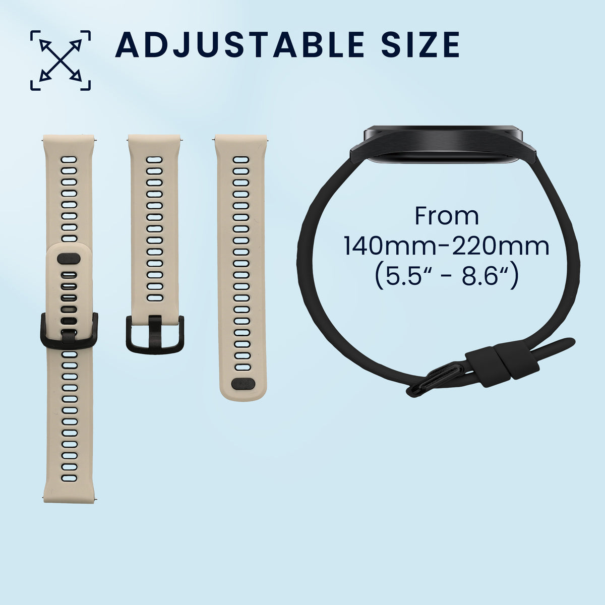 kwmobile 2x Uhrenarmband für COROS PACE 4 / PACE 3 / APEX 4 / APEX Pro Armband - Fitnesstracker Band Set aus TPU Silikon - Ersatzarmband Smartwatch - Grau Schwarz Beige Schwarz Grau  [dsg02]