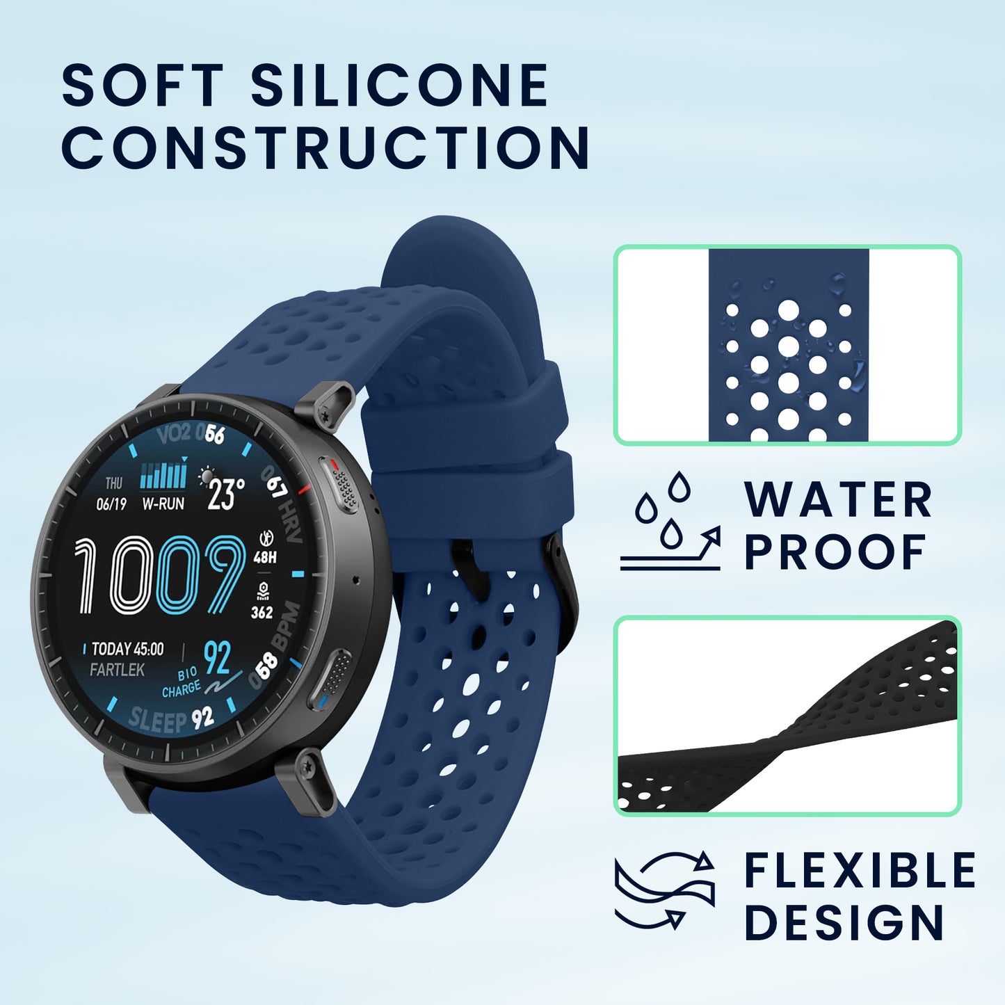 kwmobile 2x Uhrenarmband für Amazfit Active Max A2557 Armband - Fitnesstracker Band Set aus TPU Silikon - Ersatzarmband Smartwatch - Schwarz Dunkelblau Schwarz  [dsg01]