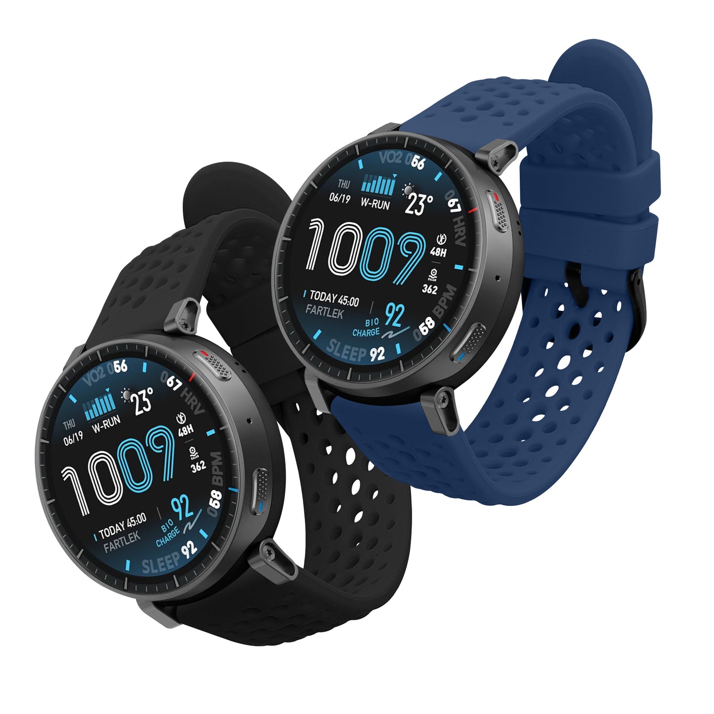 kwmobile 2x Uhrenarmband für Amazfit Active Max A2557 Armband - Fitnesstracker Band Set aus TPU Silikon - Ersatzarmband Smartwatch - Schwarz Dunkelblau Schwarz  [dsg01]