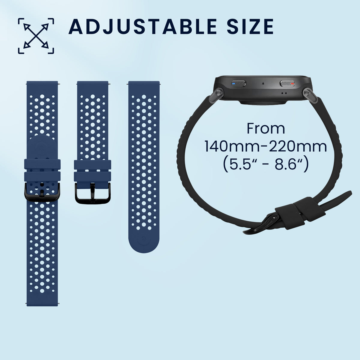 kwmobile 2x Uhrenarmband für Amazfit Active Max A2557 Armband - Fitnesstracker Band Set aus TPU Silikon - Ersatzarmband Smartwatch - Schwarz Dunkelblau Schwarz  [dsg01]