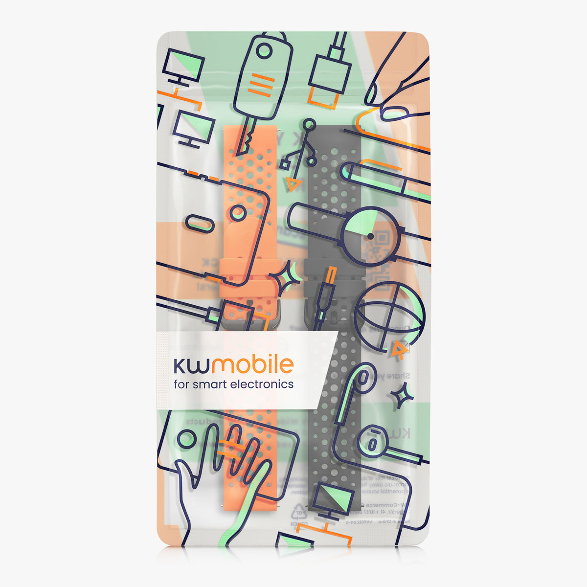 kwmobile 2x Uhrenarmband für Amazfit Active Max A2557 Armband - Fitnesstracker Band Set aus TPU Silikon - Ersatzarmband Smartwatch - Orange Schwarz Orange  [dsg02]