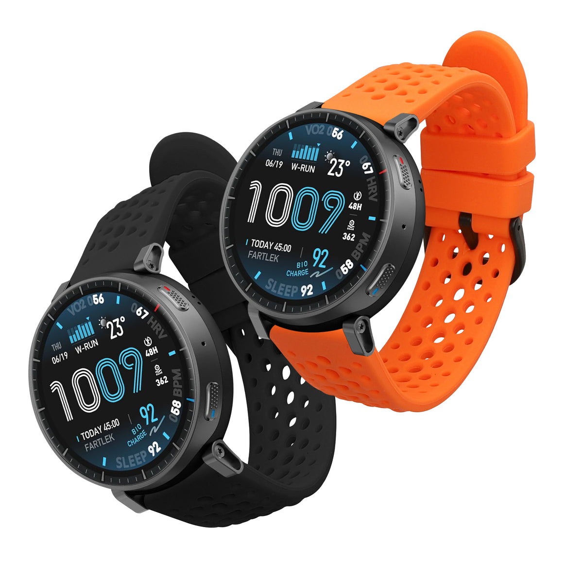 kwmobile 2x Uhrenarmband für Amazfit Active Max A2557 Armband - Fitnesstracker Band Set aus TPU Silikon - Ersatzarmband Smartwatch - Orange Schwarz Orange  [dsg02]