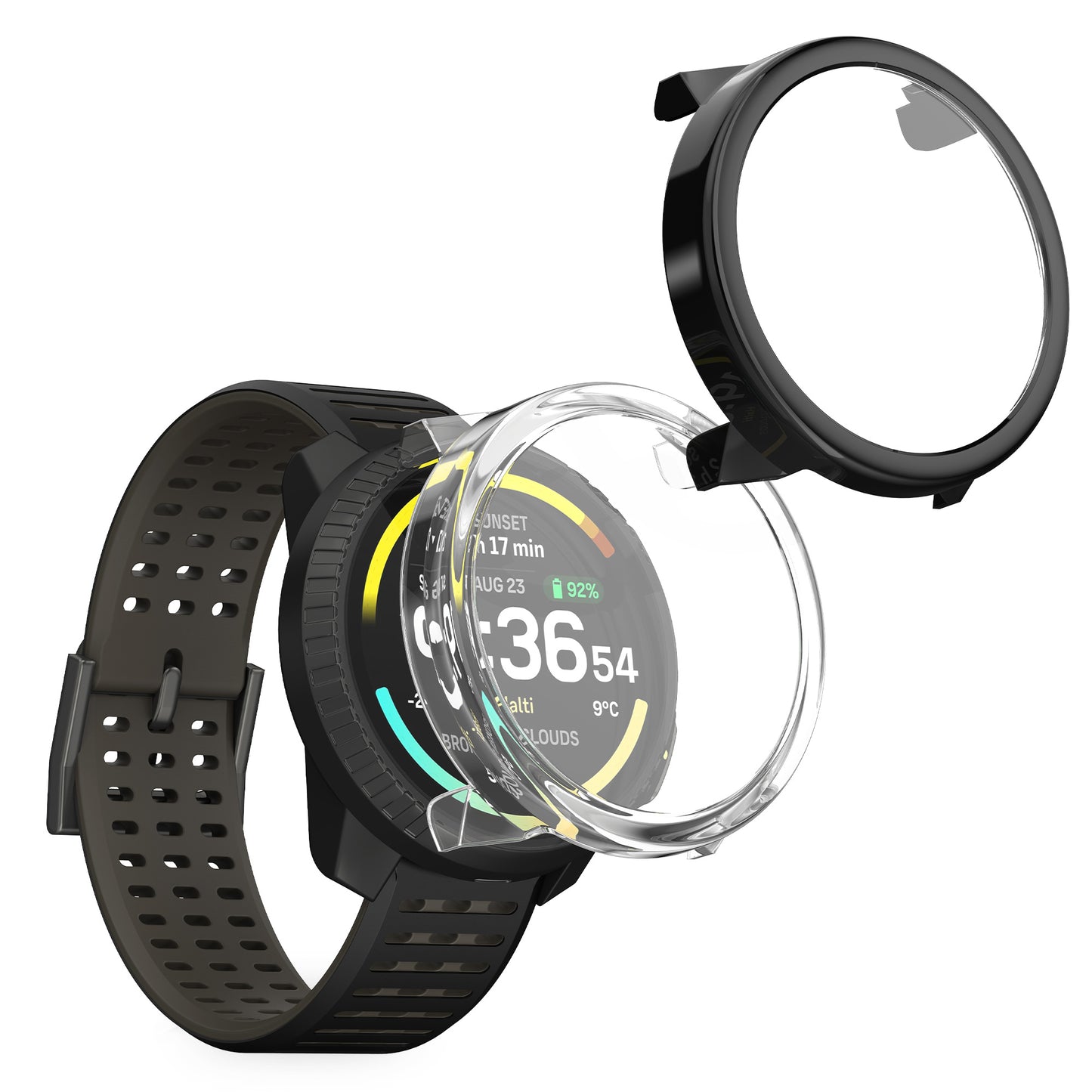 kwmobile 2x Glas Hülle für Suunto Vertical 2 Schutzhülle - Fullbody Fitnesstracker Case Set aus Glas - Schwarz Transparent Schwarz  [dsg01]
