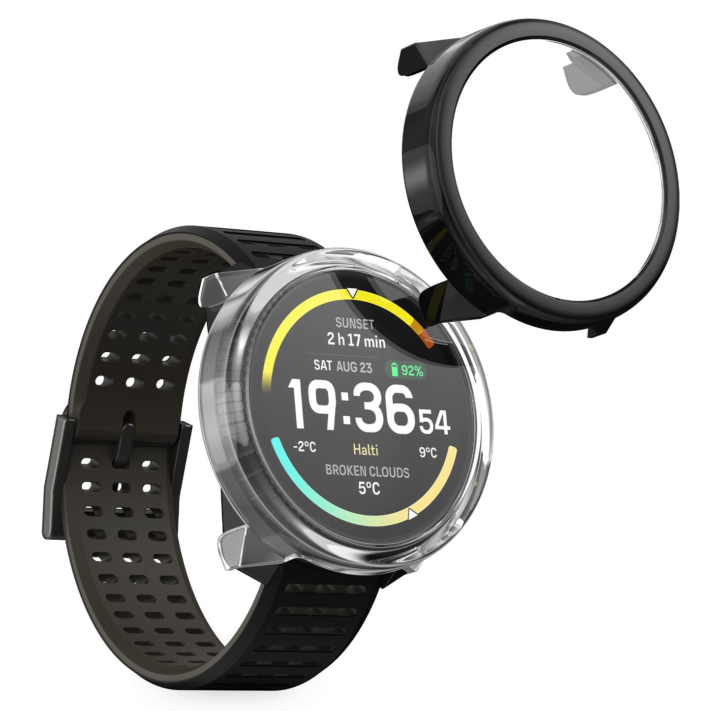 kwmobile 2x Glas Hülle für Suunto Vertical 2 Schutzhülle - Fullbody Fitnesstracker Case Set aus Glas - Schwarz Transparent Schwarz  [dsg01]
