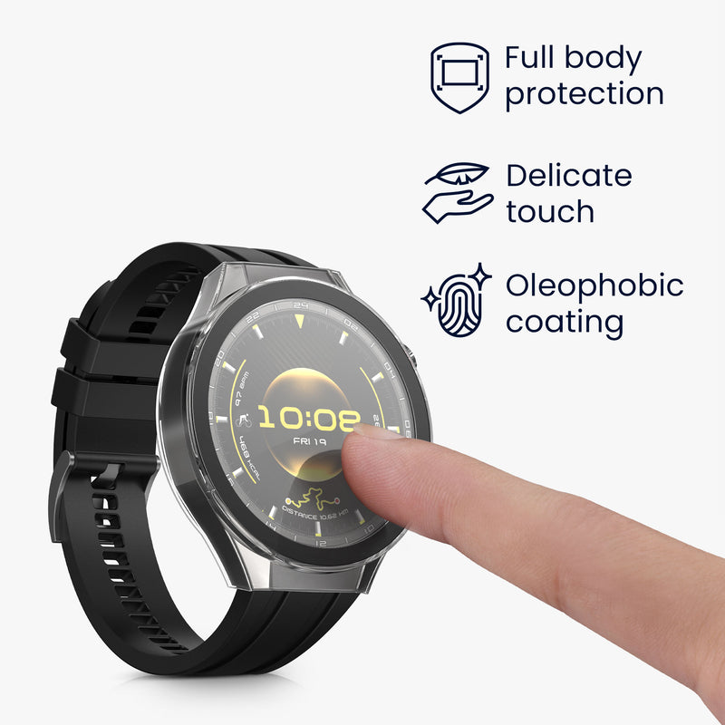 kwmobile 2x Glas Hülle für Huawei Watch GT6 Pro 46mm Schutzhülle - Fullbody Fitnesstracker Case Set aus Glas - Schwarz Transparent Schwarz