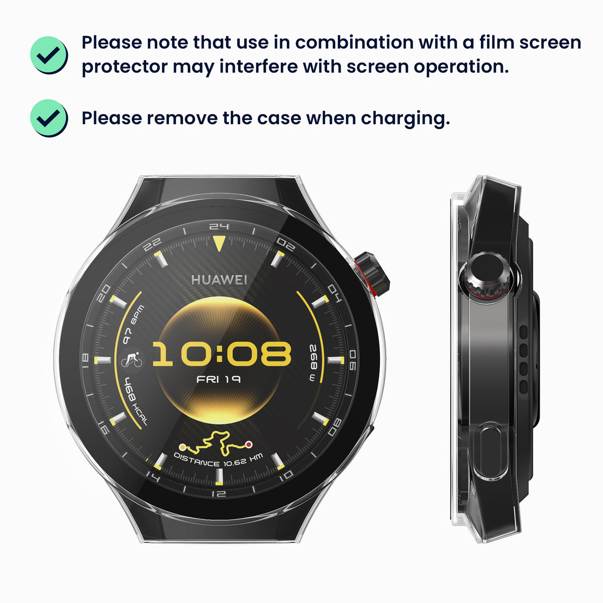 kwmobile 2x Glas Hülle für Huawei Watch GT6 Pro 46mm Schutzhülle - Fullbody Fitnesstracker Case Set aus Glas - Schwarz Transparent Schwarz