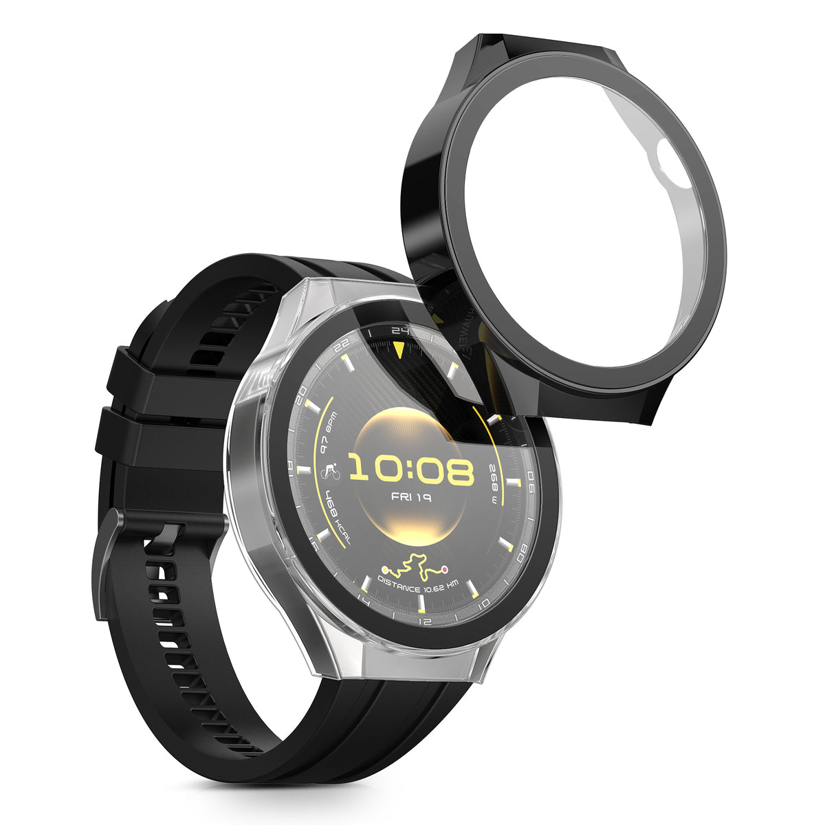 kwmobile 2x Glas Hülle für Huawei Watch GT6 Pro 46mm Schutzhülle - Fullbody Fitnesstracker Case Set aus Glas - Schwarz Transparent Schwarz