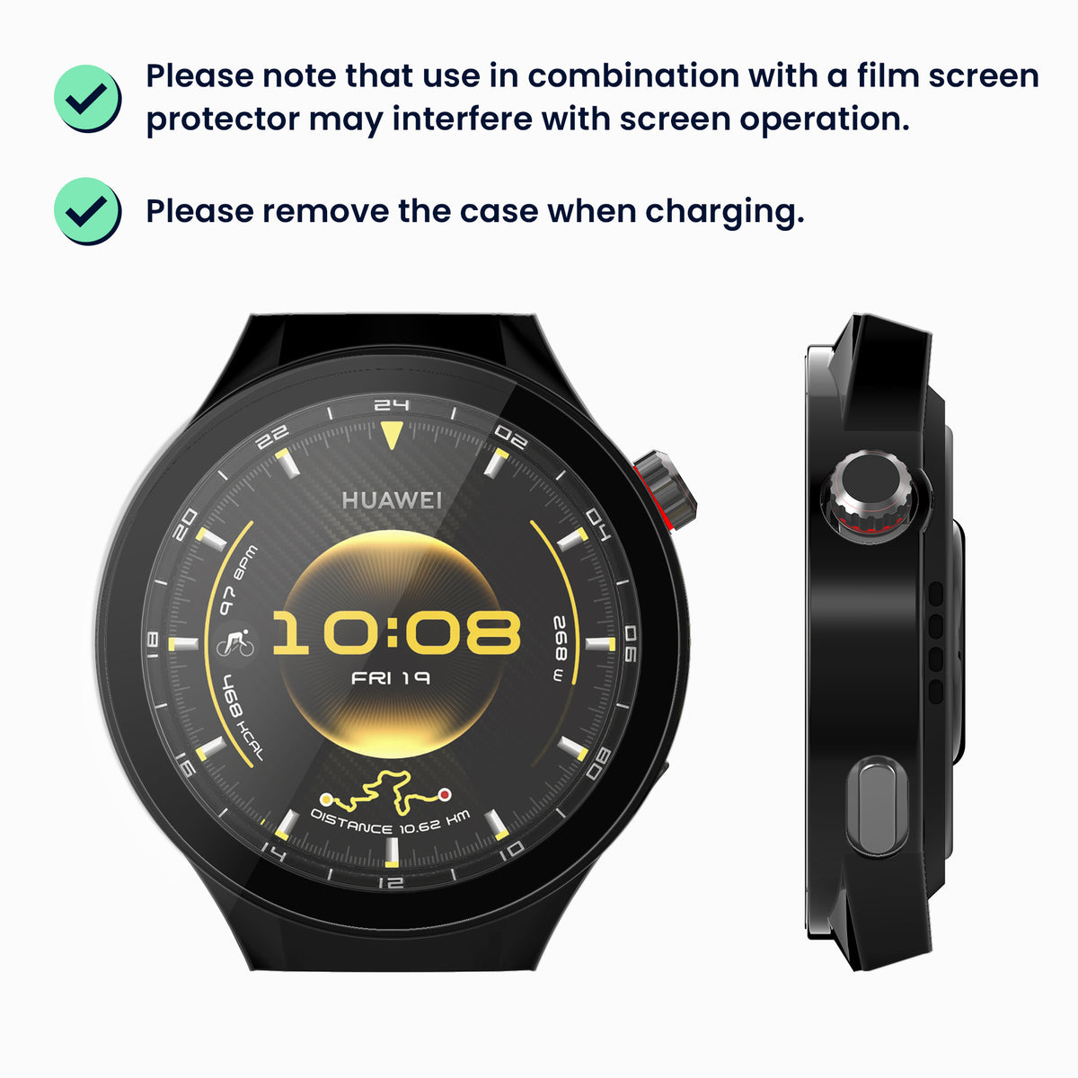 kwmobile 2x Glas Hülle für Huawei Watch GT6 Pro 46mm Schutzhülle - Fullbody Fitnesstracker Case Set aus Glas - Schwarz Silber Schwarz