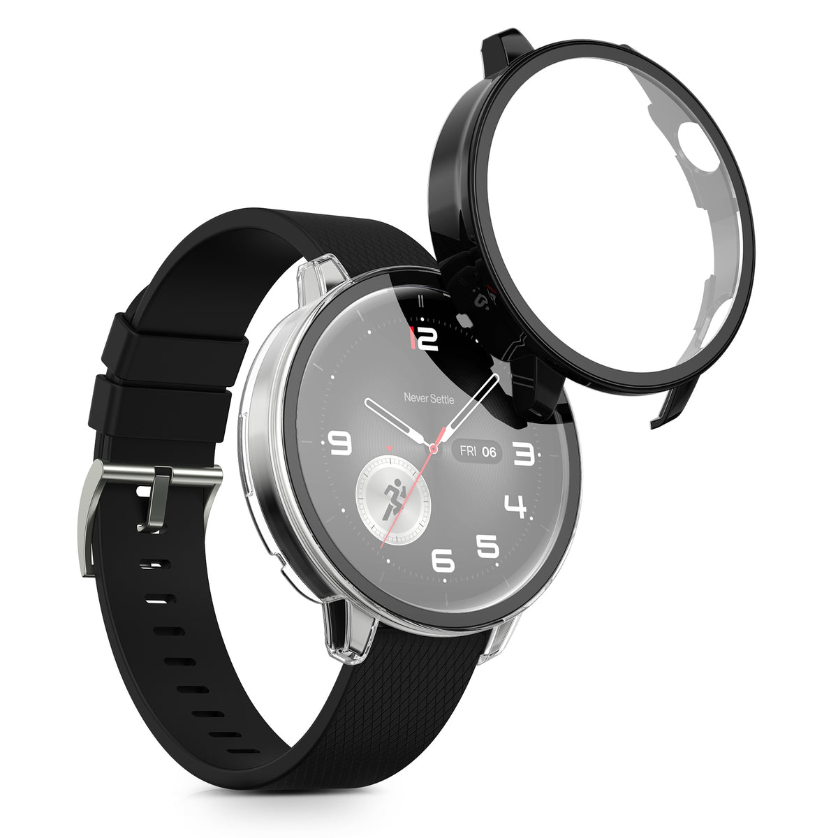 kwmobile 2x Glas Hülle für OnePlus Watch 4 / Watch 3 / OPPO Watch X3 mini / X2 mini Schutzhülle - Fullbody Fitnesstracker Case Set aus Glas - Schwarz Transparent Schwarz  [dsg01]
