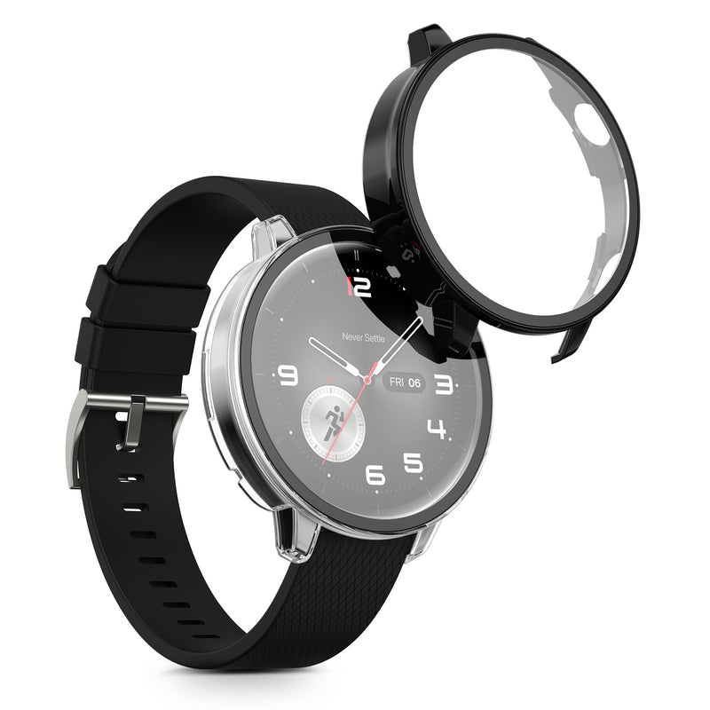 kwmobile 2x Glas Hülle für OnePlus Watch 4 / Watch 3 / OPPO Watch X3 mini / X2 mini Schutzhülle - Fullbody Fitnesstracker Case Set aus Glas - Schwarz Transparent Schwarz  [dsg01]
