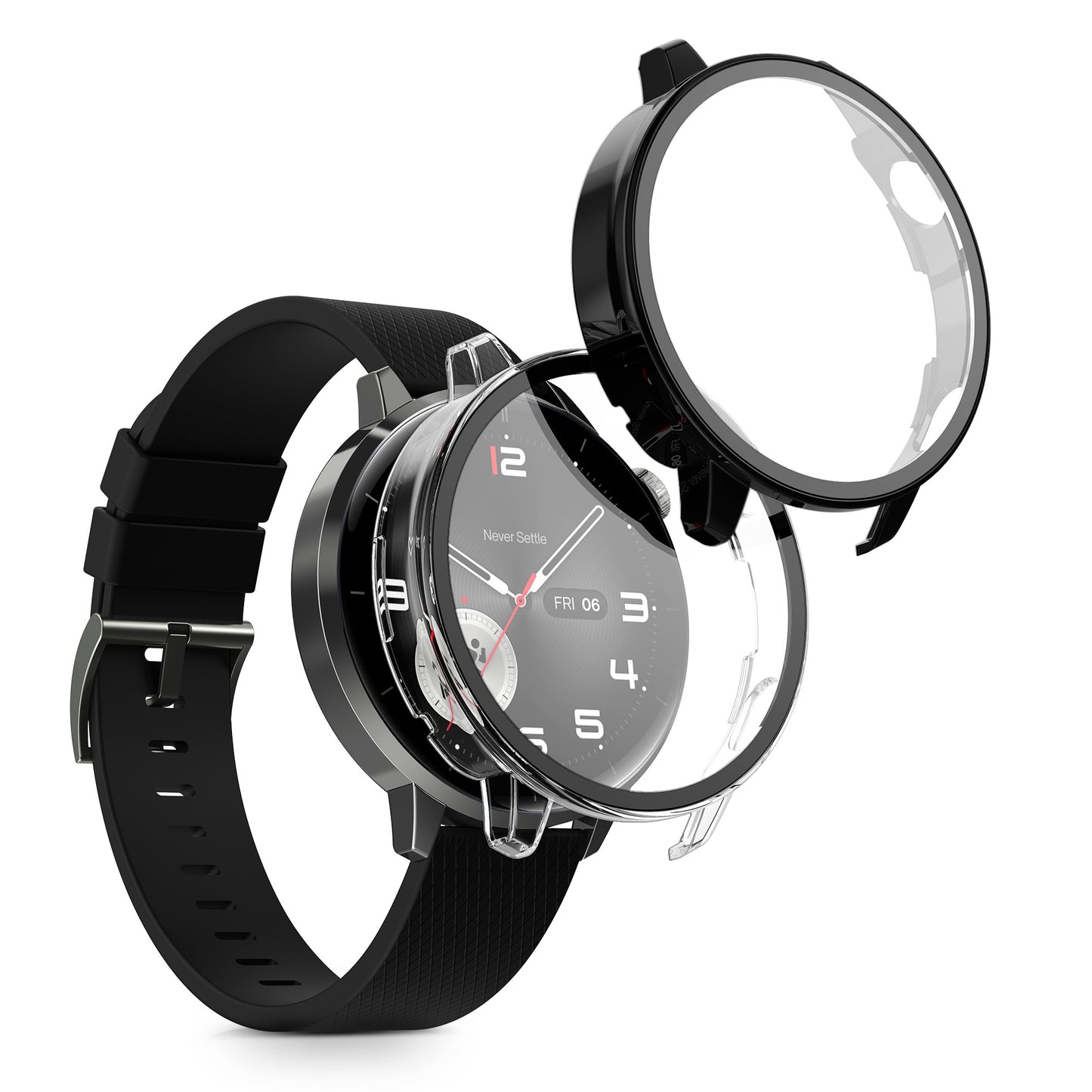 kwmobile 2x Glas Hülle für OnePlus Watch 4 / Watch 3 / OPPO Watch X3 mini / X2 mini Schutzhülle - Fullbody Fitnesstracker Case Set aus Glas - Schwarz Transparent Schwarz  [dsg01]