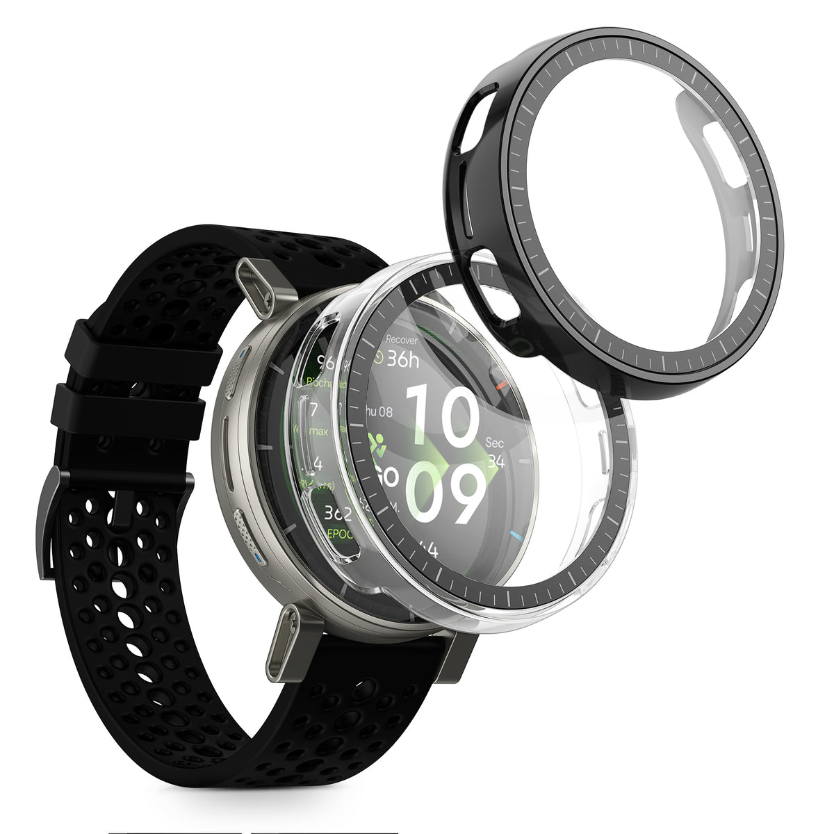 kwmobile 2x Glas Hülle für Amazfit Active3 Premium Schutzhülle - Fullbody Fitnesstracker Case Set aus Glas - Schwarz Transparent Schwarz  [dsg01]