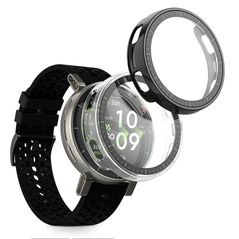 kwmobile 2x Glas Hülle für Amazfit Active3 Premium Schutzhülle - Fullbody Fitnesstracker Case Set aus Glas - Schwarz Transparent Schwarz  [dsg01]
