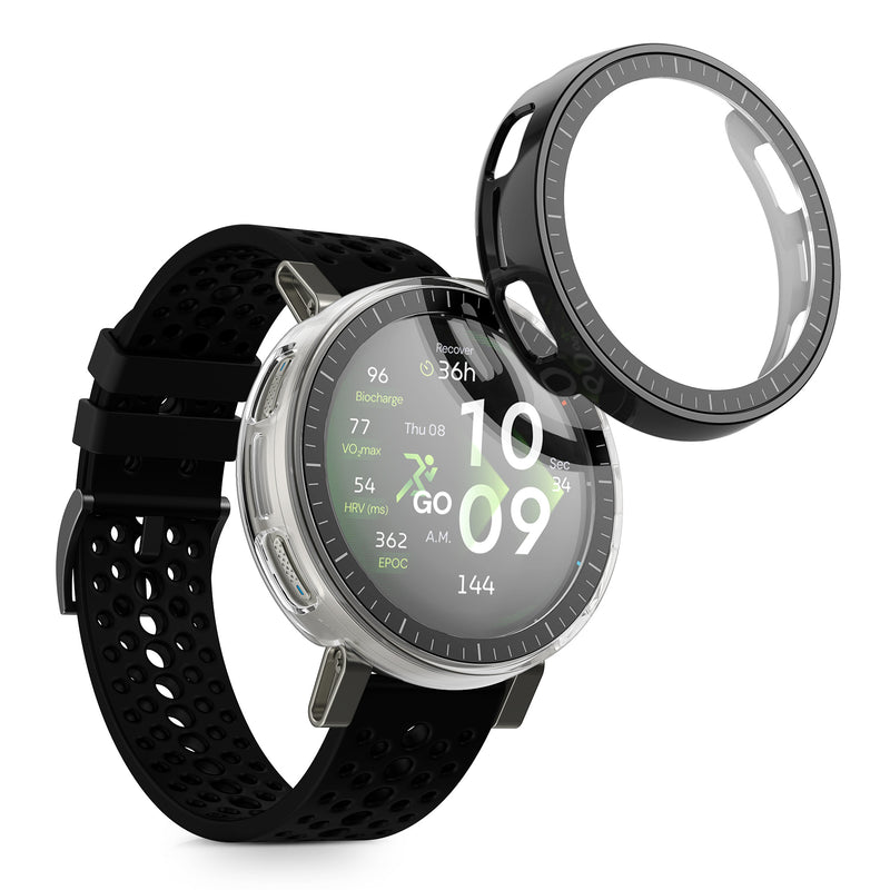 kwmobile 2x Glas Hülle für Amazfit Active3 Premium Schutzhülle - Fullbody Fitnesstracker Case Set aus Glas - Schwarz Transparent Schwarz  [dsg01]